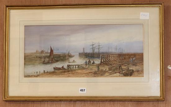 Thomas Bush Hardy, watercolour, Harbour scene, signed and dated 1876, 23 x 54cm